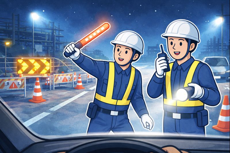 夜間工事の交通誘導で事故を防ぐ方法｜暗闇でも安全を守る現場運営のコツ