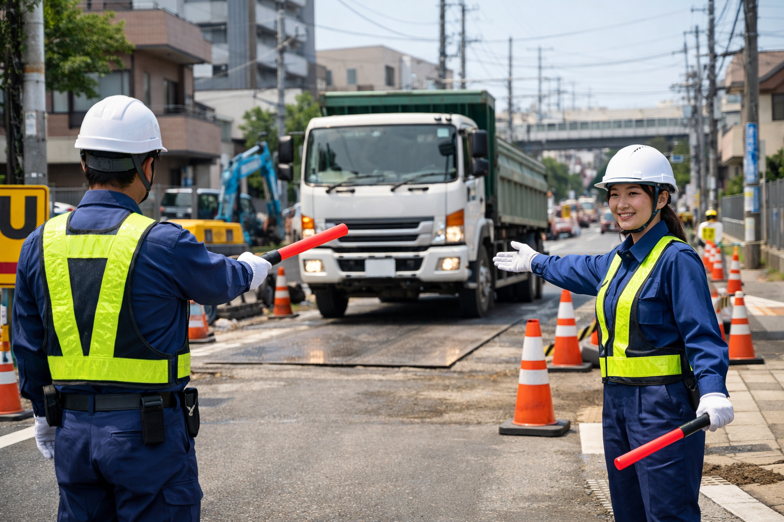 工事現場の警備員は何を見て誘導しているのか